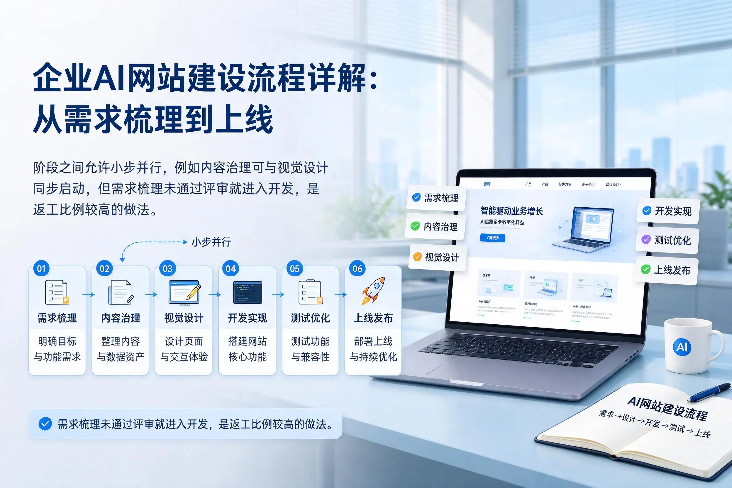 黑河企业AI网站建设流程详解:从需求梳理到上线