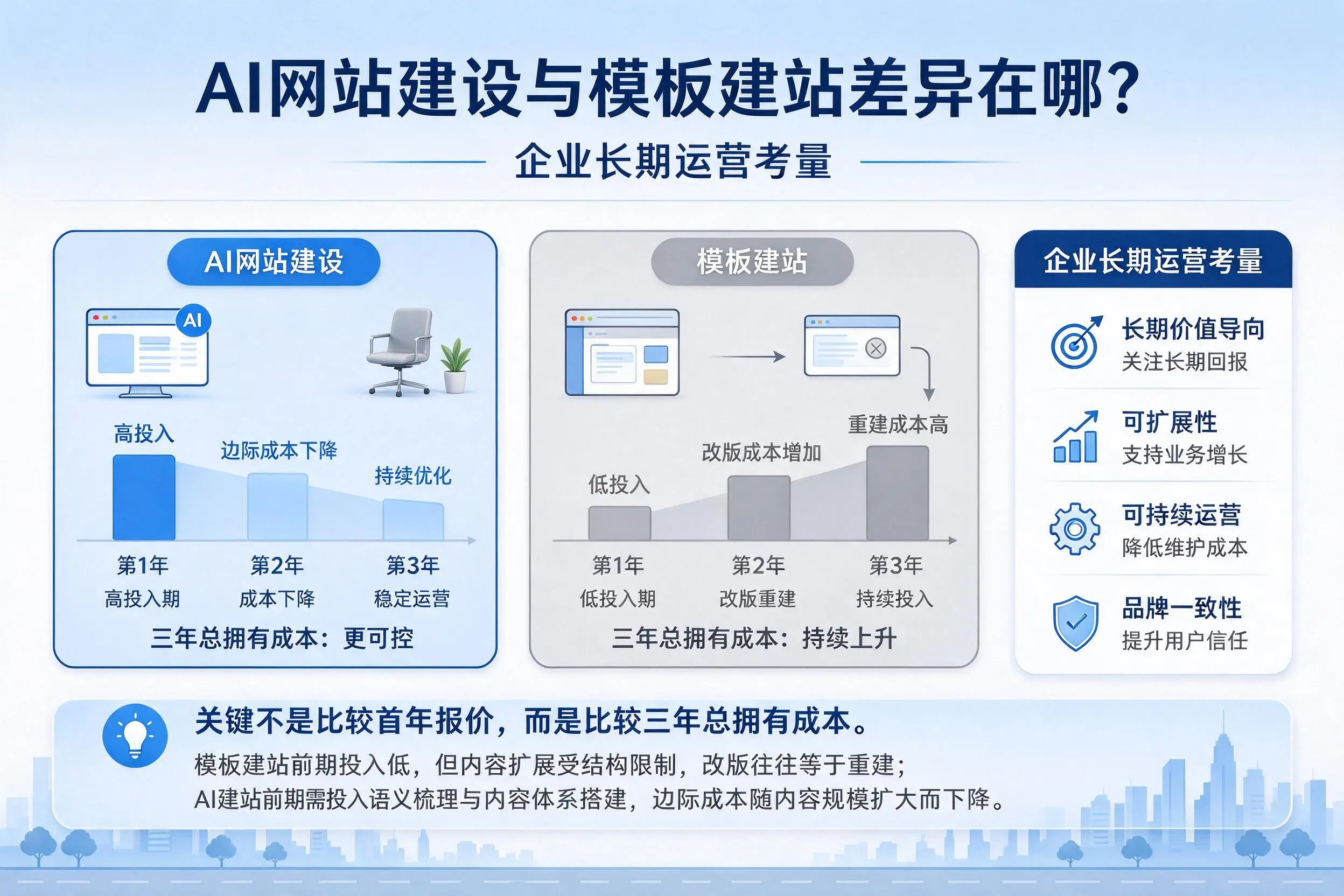 AI网站建设与模板建站差异在哪？黑河企业长期运营考量